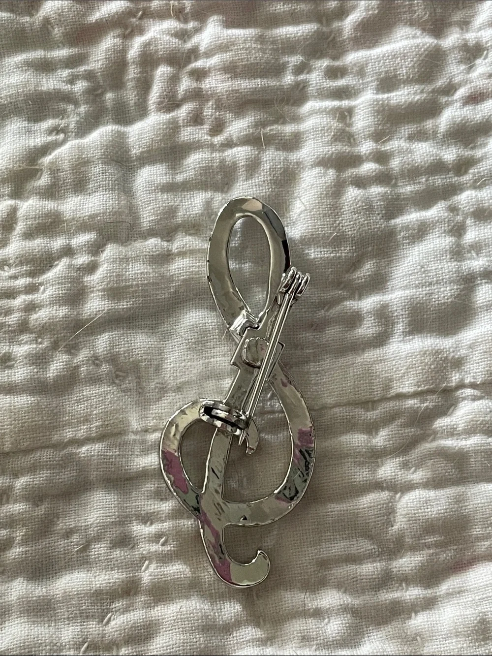 Silver Treble Clef Brooch with Clear Stones